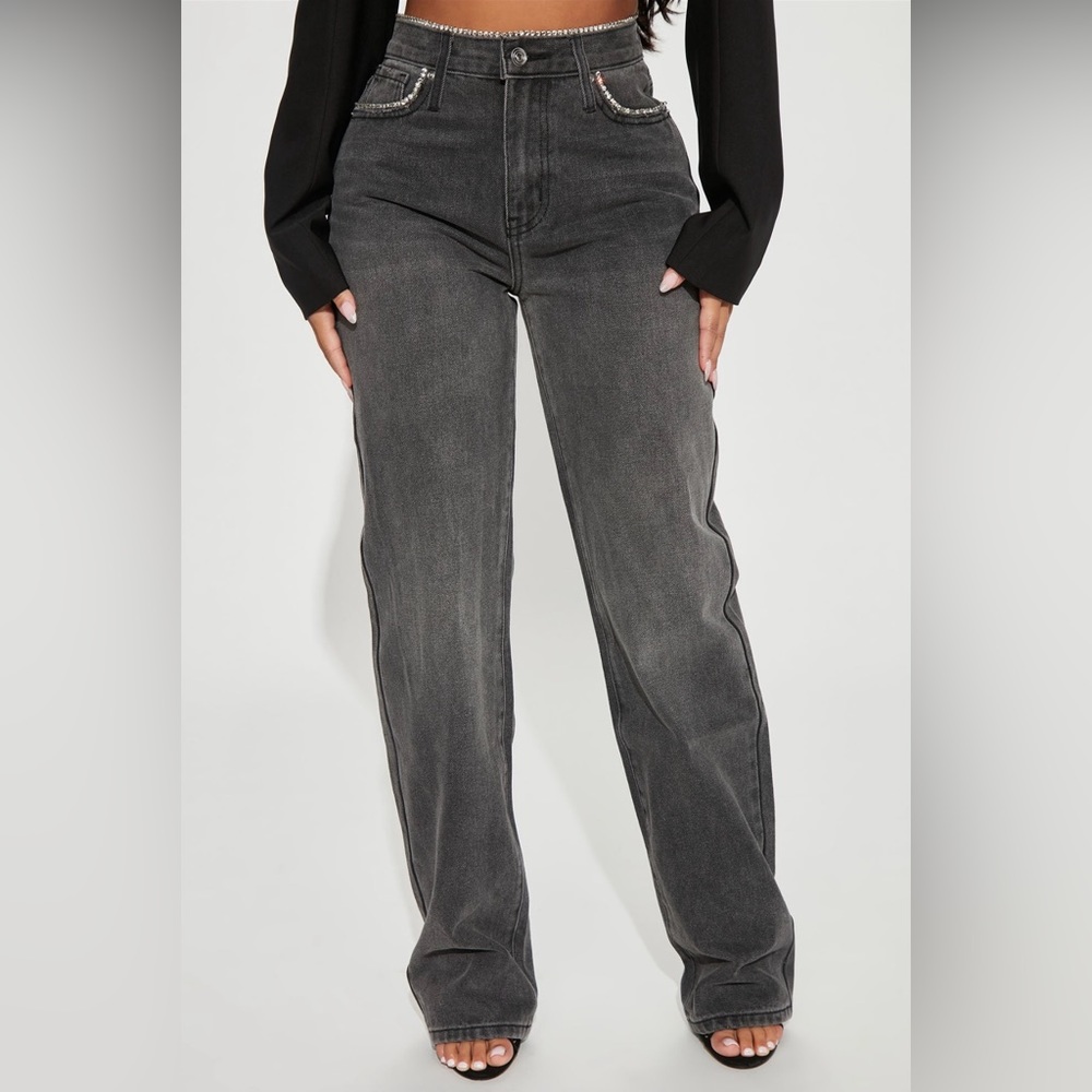 Women’s Black-washed Embellished Straight-leg Jeans Sz 13 (Brand new)